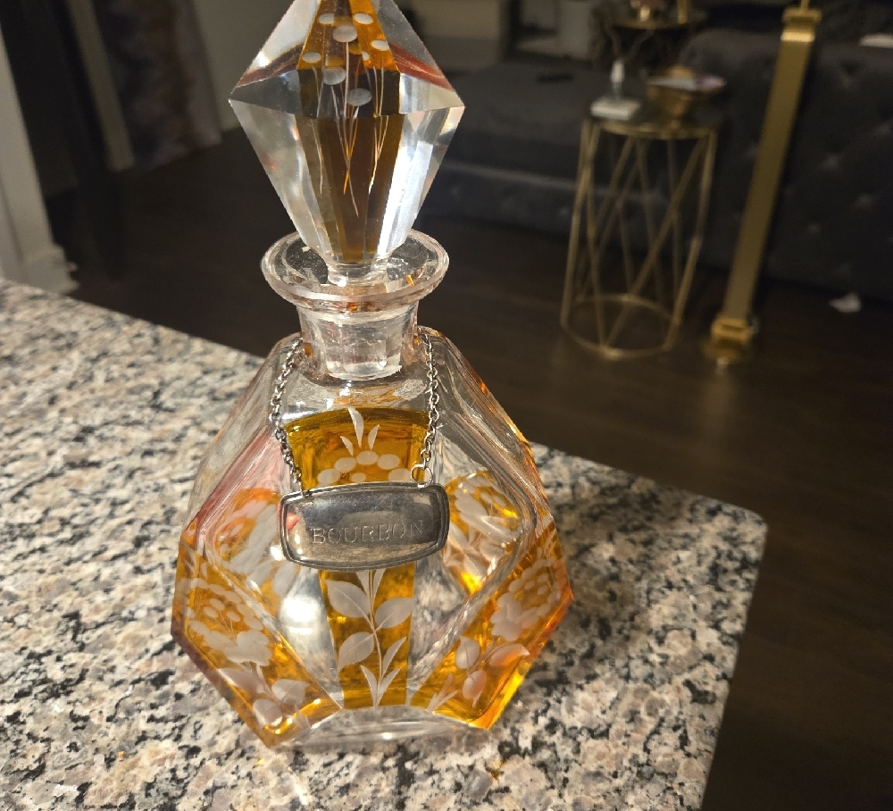 Baccarat Crystal Decanter with Orange Floral Design